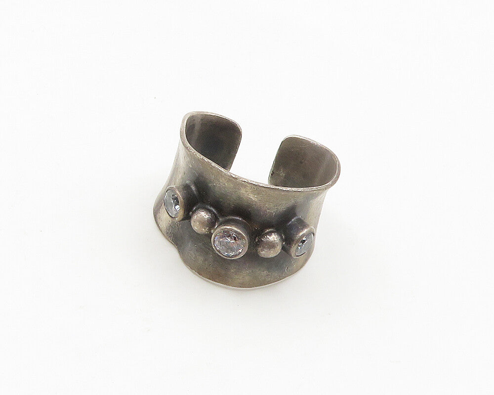 925 Sterling Silver  Vintage Cubic Zirconia Oxidized Band Ring Sz 7.5  RG18682