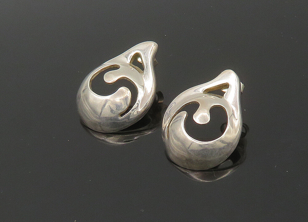 ISRAEL 925 Sterling Silver  Vintage Shiny Cutout Design Drop Earrings  EG11159