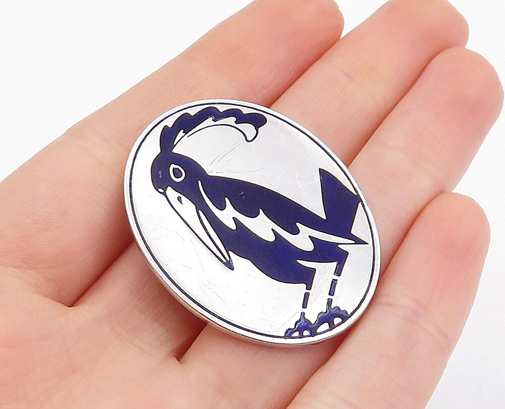 DESIGNER 925 Sterling Silver  Vintage Enamel Pelican Bird Brooch Pin  BP1258