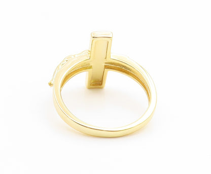 925 Sterling Silver Vintage Ring Gold Plated Jesus Crucifix Band  Sz 10  RG35210