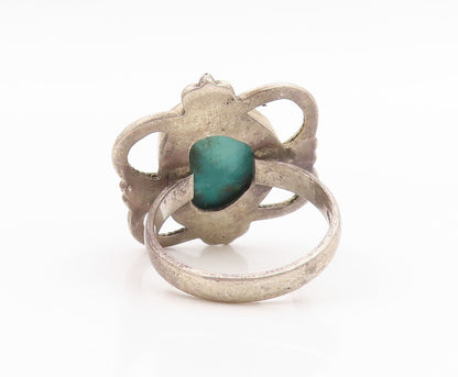 925 Sterling Silver Vintage Ring Cabochon Turquoise Statement Band Sz 9 RG35574