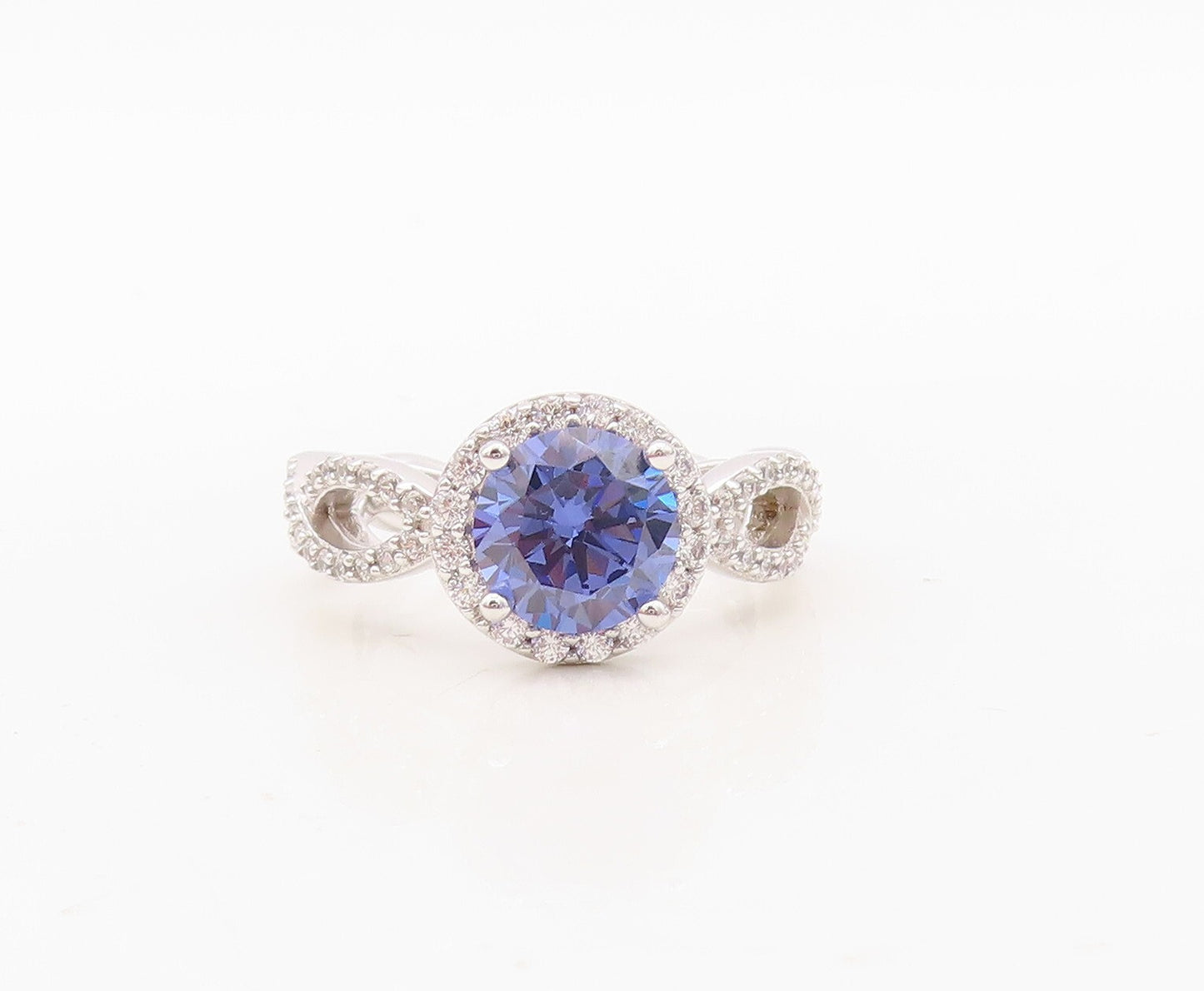 925 Sterling Silver Vintage Ring Round Sapphire Halo CZ Cutout Band Sz 7 RG30412