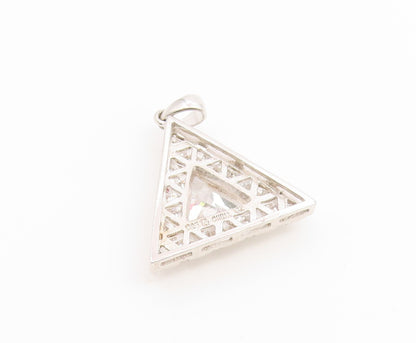 925 Sterling Silver Vintage Pendant Classic CZ Geometric Triangle Charm  PT26648