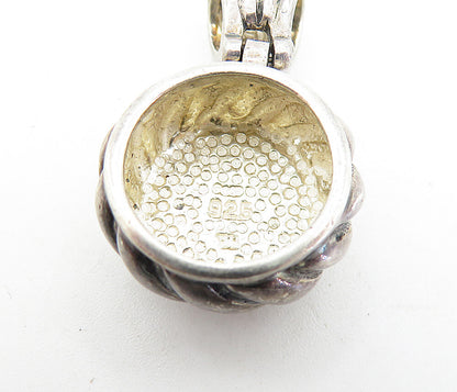 925 Sterling Silver  Vintage Mother Of Pearl Round Twist Drop Pendant  PT3677