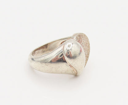 925 Silver  Vintage Half Textured & Half Polished Love Heart Ring Sz 6 RG26220