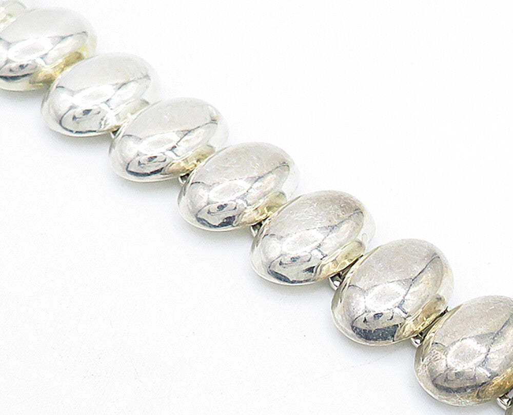 MEXICO 925 Sterling Silver  Vintage Shiny Hollow Oval Chain Bracelet  BT2014