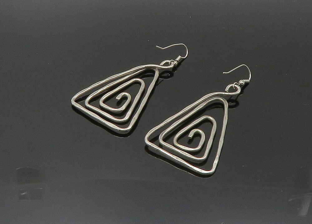 925 Sterling Silver  Vintage Shiny Triangle Shape Spiral Drop Earrings EG10700