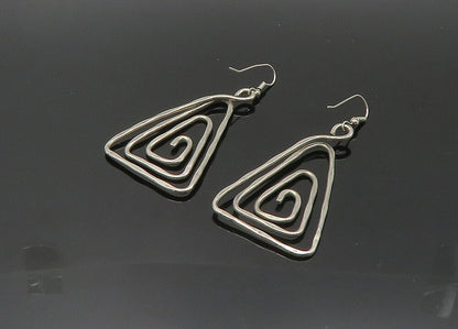 925 Sterling Silver  Vintage Shiny Triangle Shape Spiral Drop Earrings EG10700