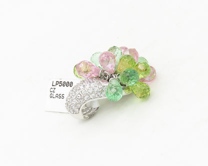 925 Sterling Silver  Faceted Peridot & Pink Topaz Cluster Pendant  PT14070