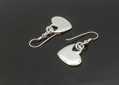 925 Sterling Silver  Vintage Shiny Smooth Love Heart Dangle Earrings  EG10749