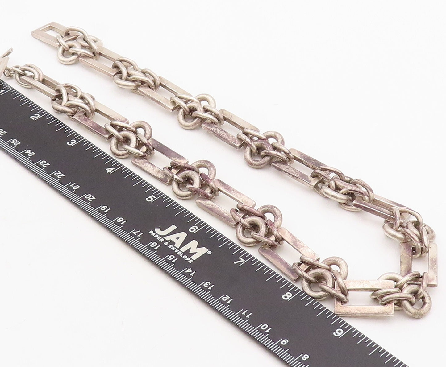 925 Sterling Silver Vintage Necklace VERSANI Heavy Rectangle Ring Cluster NE4317