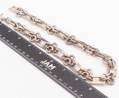925 Sterling Silver Vintage Necklace VERSANI Heavy Rectangle Ring Cluster NE4317