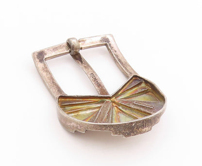 925 Sterling Silver Vintage Belt Buckle LUC BENOIT Geometric Fan Carved   TR4004