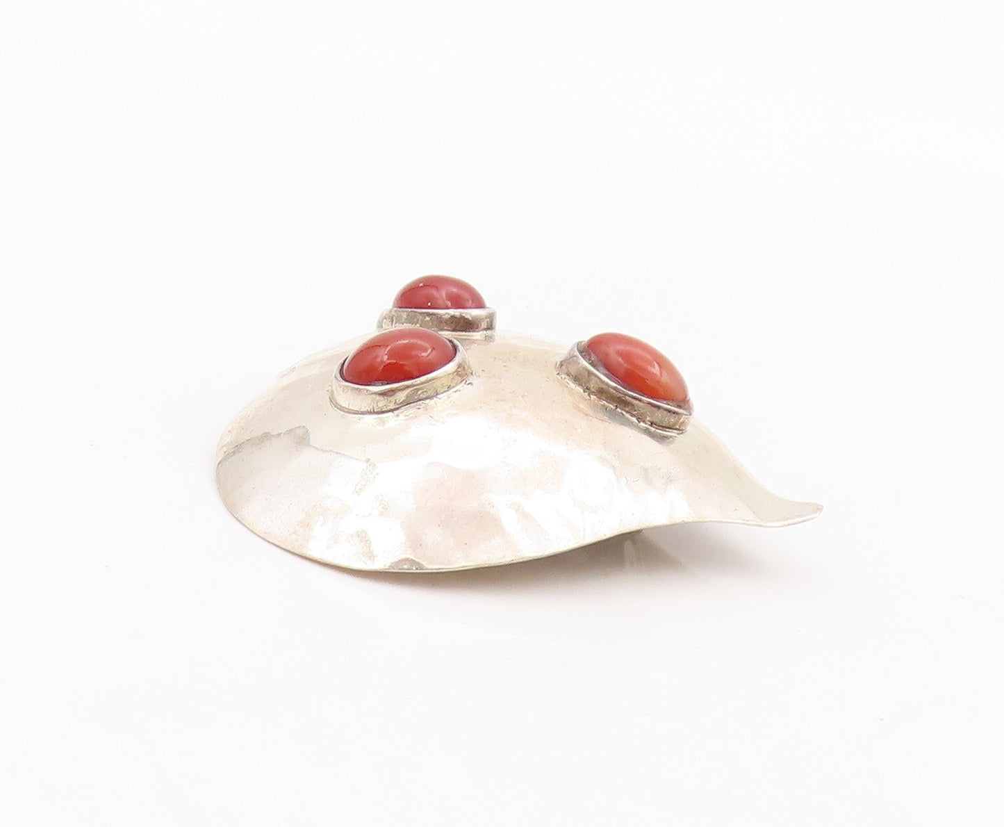 925 Sterling Silver Vintage Earrings MEXICO Carnelian Inlay Love Heart  EG13335