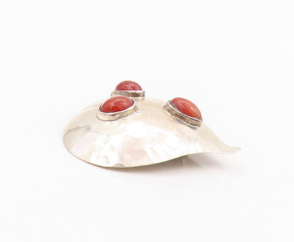 925 Sterling Silver Vintage Earrings MEXICO Carnelian Inlay Love Heart  EG13335
