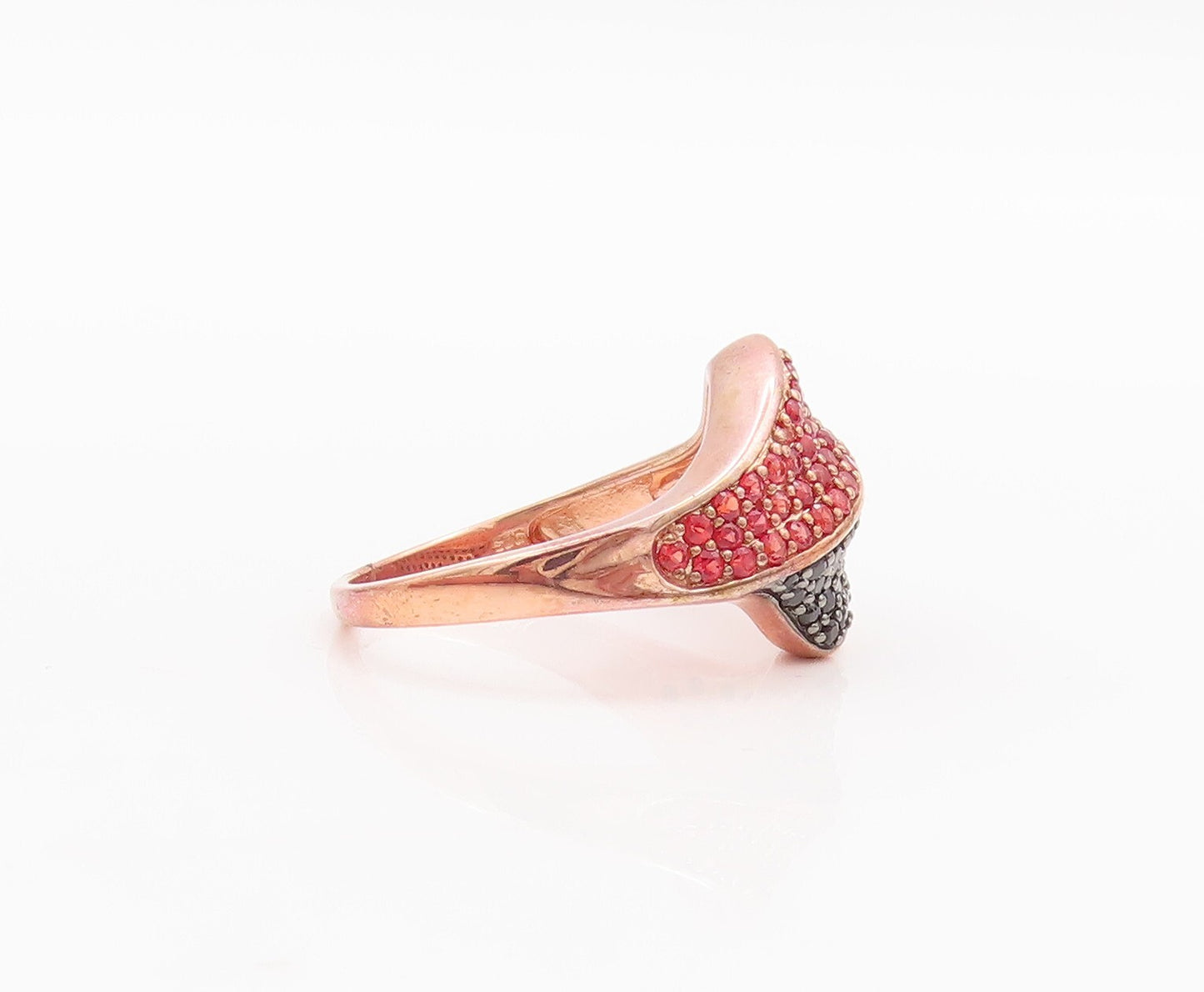 925 Sterling Silver Vintage Ring Rose Gold Plated Spinel & Red CZ Sz 7.5 RG29631