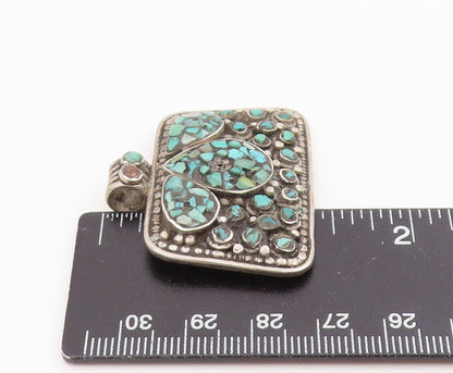 925 Sterling Silver Vintage Pendant Classic Crushed Turquoise Inlay  PT26237