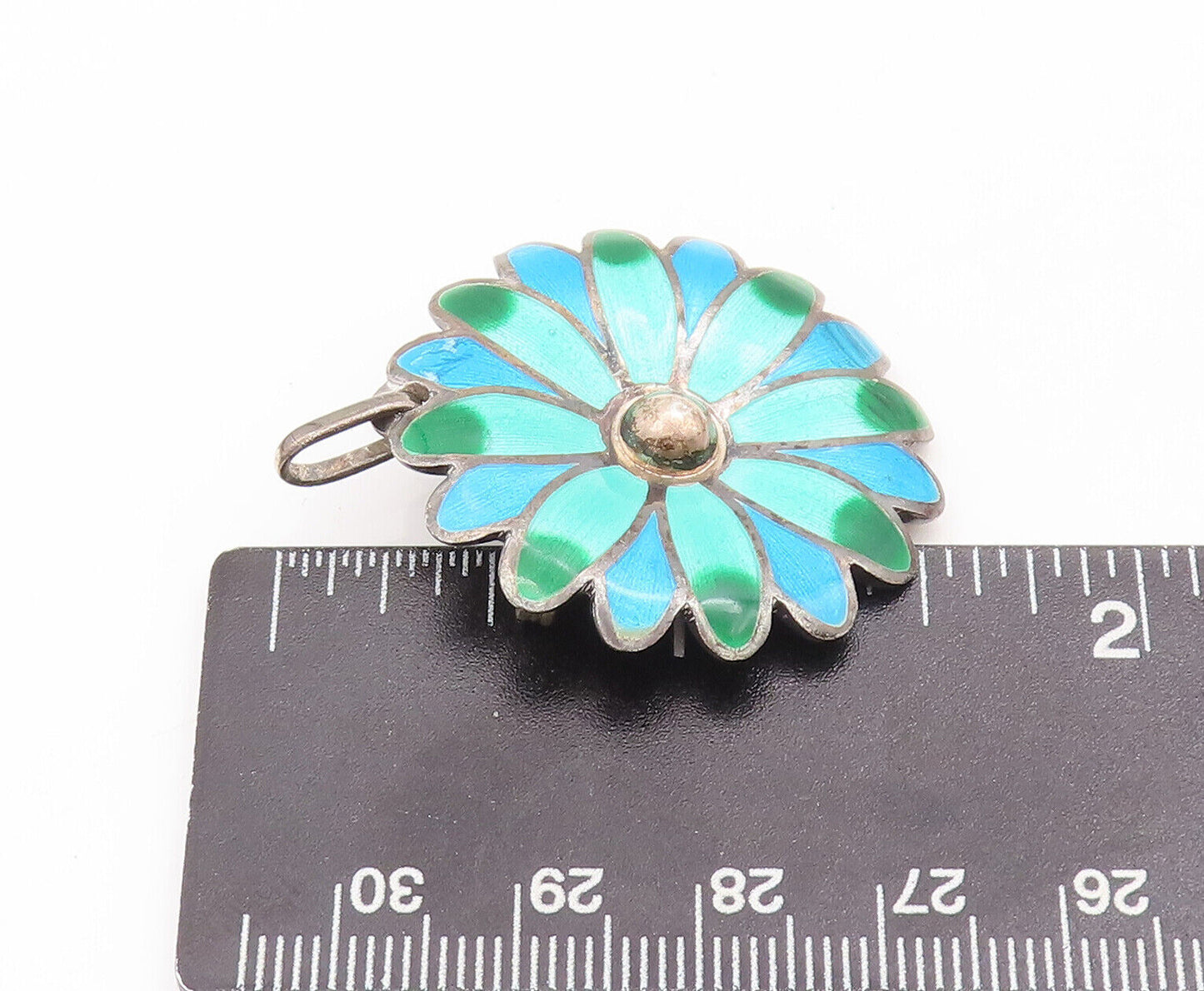 925 Sterling Silver Vintage Brooch Pin MAYA TAXCO Enameled Flower  BP10913