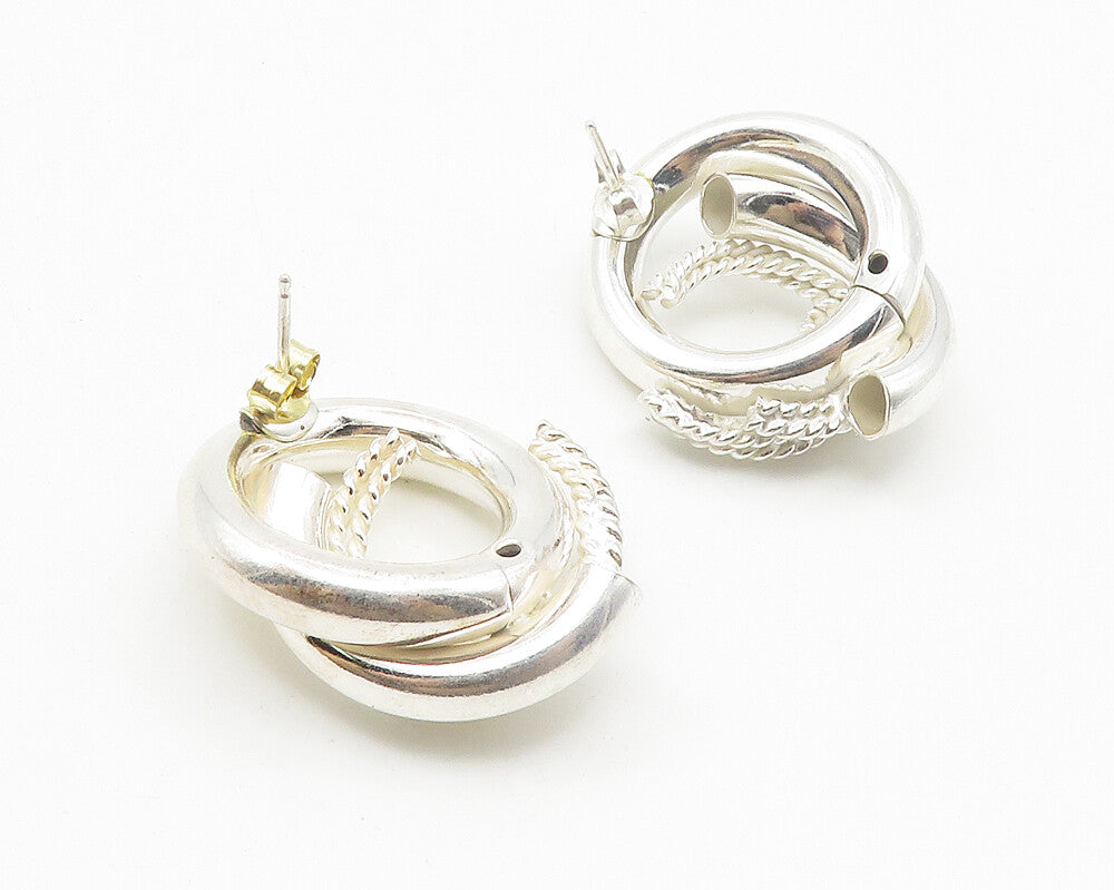 925 Sterling Silver  Shiny Polished Hollow Round Twist Drop Earrings  EG5509