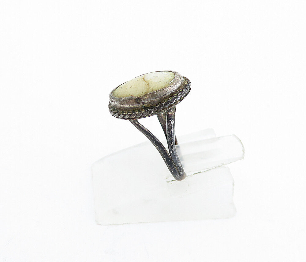 925 Sterling Silver  Vintage Antique Jasper Petite Split Band Ring Sz 3 RG3833