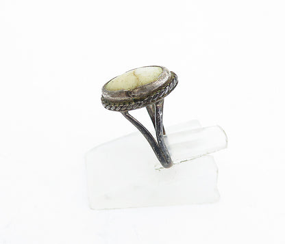 925 Sterling Silver  Vintage Antique Jasper Petite Split Band Ring Sz 3 RG3833