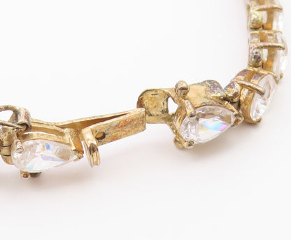 925 Sterling Silver  Vintage Tear Drop Cubic Zirconia Chain Bracelet  BT7978