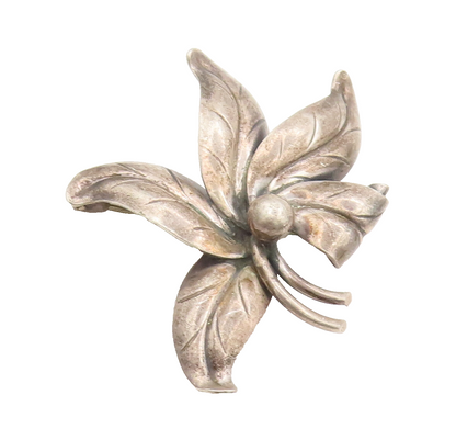 DENMARK 925 Silver  Vintage 3D Cutout Petals Beaded Flower Brooch Pin  BP10385