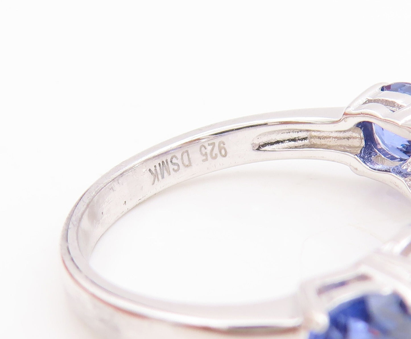 925 Sterling Silver Vintage Ring Round Cut Sapphire & CZ  Sz 7  RG29220