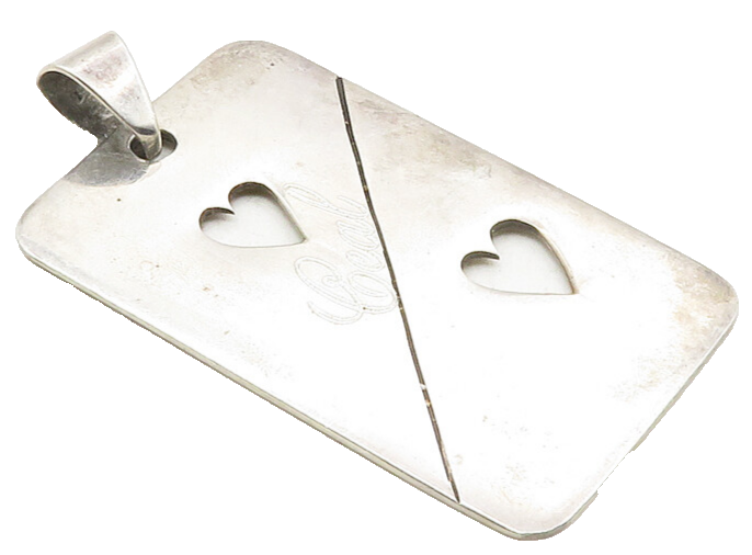 MEXICO 925 Sterling Silver  Vintage Heart Cutout Ceal Etched Pendant  PT7753