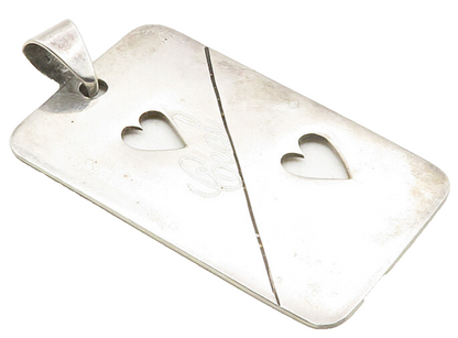 MEXICO 925 Sterling Silver  Vintage Heart Cutout Ceal Etched Pendant  PT7753