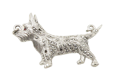 925 Sterling Silver  Vintage Sparkling Terrier Dog Motif Pendant  PT13343