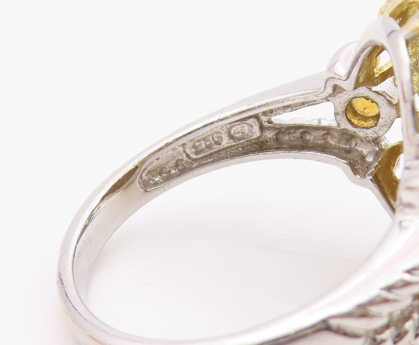 925 Sterling Silver Vintage Ring Faceted Tiger's Eye & Citrine  Sz 9  RG36361