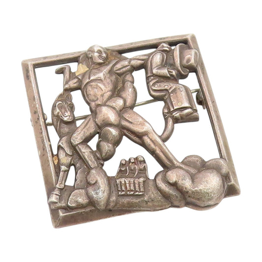 925 Sterling Silver Vintage Brooch Coro Norseland Devil Passing Judgment BP12113