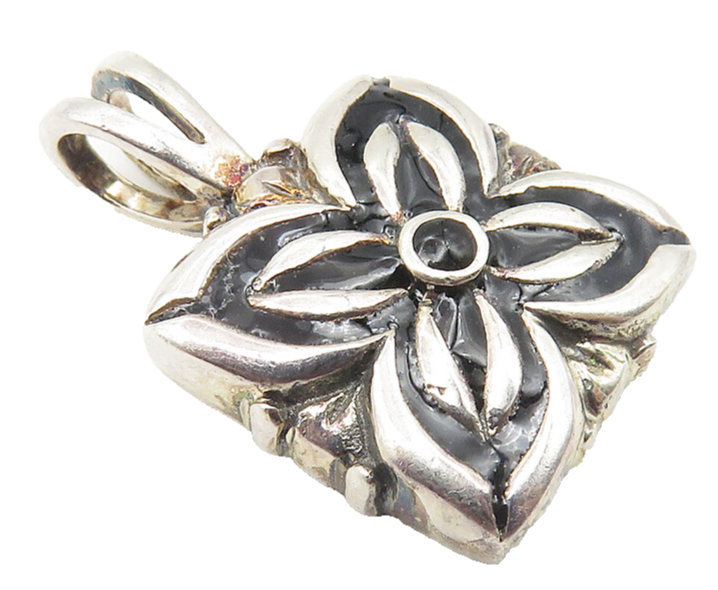 925 Sterling Silver  Vintage Shiny Enamel Coated Flower Motif Pendant  PT8217