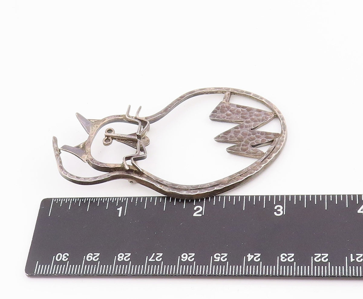 CARSI MEXICO 925 Silver Vintage Modernist Hammered Cat Brooch Pin  BP9408