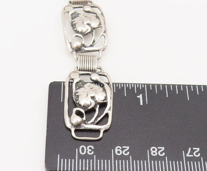 DANECRAFT 925 Silver  Vintage Swirly Carved Framed Leaf Link Bracelet  BT10149