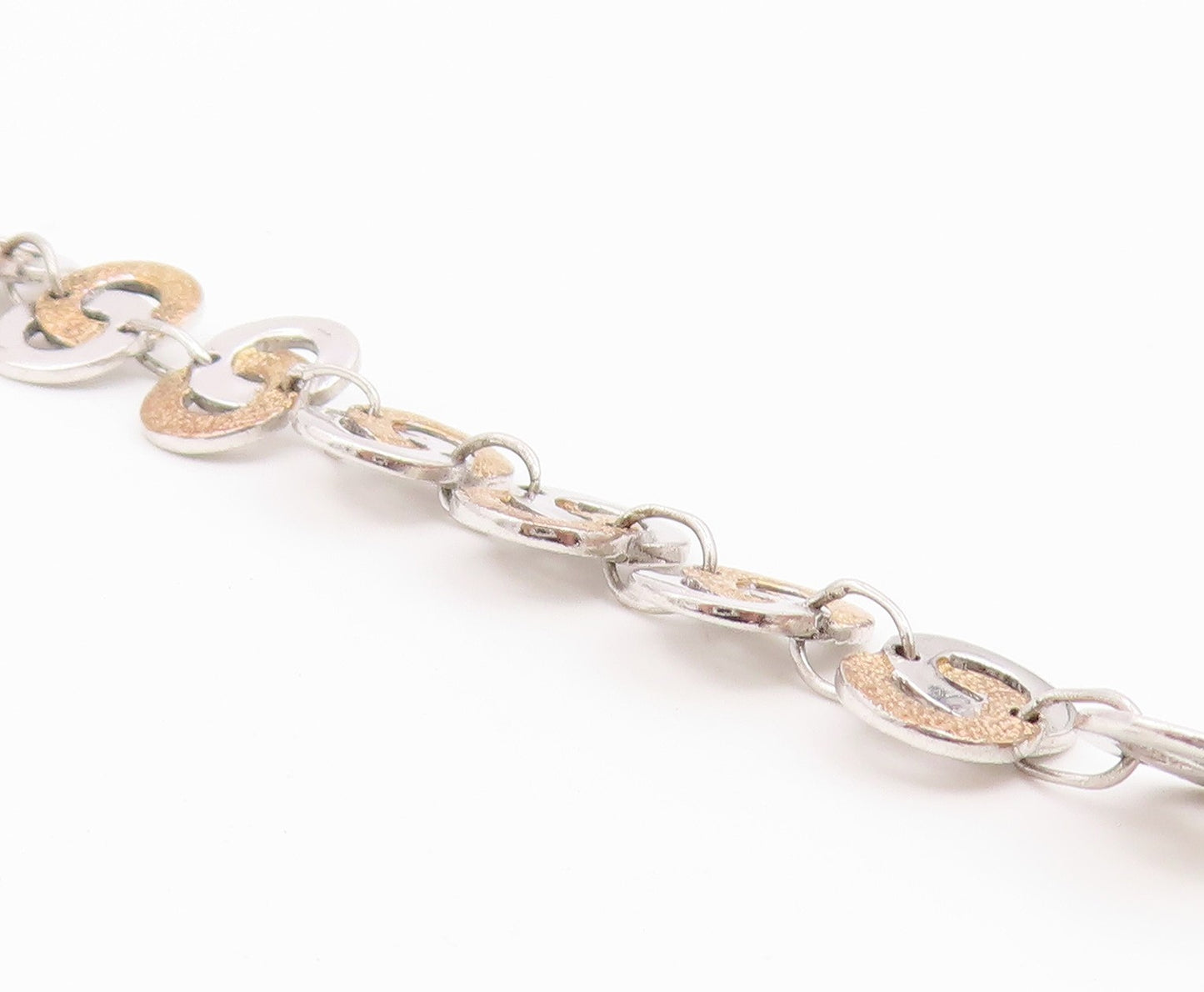 925 Sterling Silver Vintage Bracelet Two Tone Interlocking Circles Link  BT12200