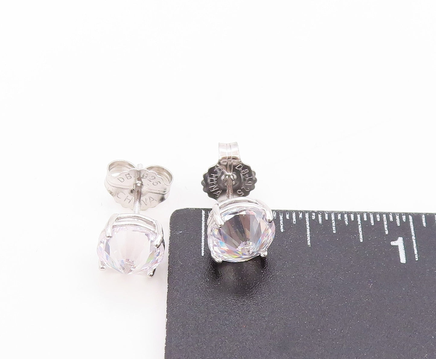 925 Sterling Silver Vintage Earrings Upside Down CZ Minimalist Studs  EG14010