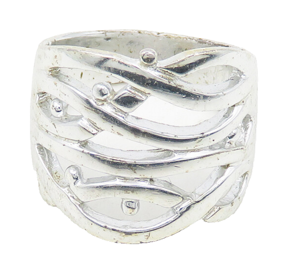 925 Sterling Silver  Shiny Polished Floral Vine Motif Band Ring Sz 7  RG18642