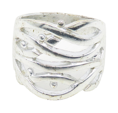 925 Sterling Silver  Shiny Polished Floral Vine Motif Band Ring Sz 7  RG18642