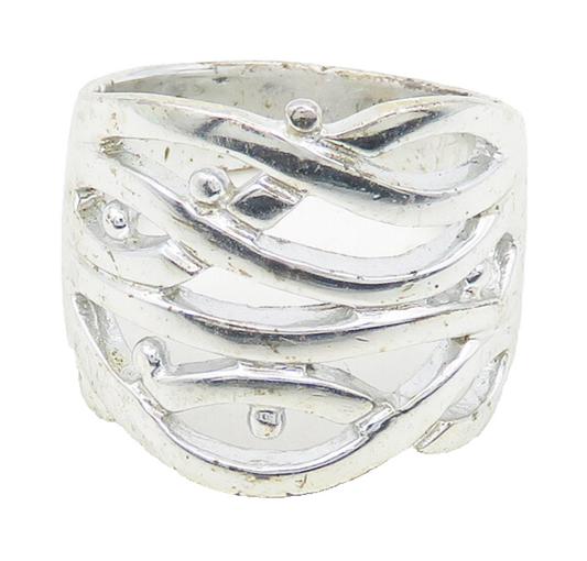 925 Sterling Silver  Shiny Polished Floral Vine Motif Band Ring Sz 7  RG18642