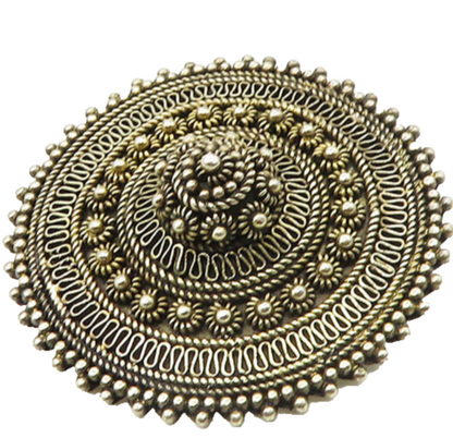 ISRAEL 925 Sterling Silver Vintage Ornate Floral Detail Round Brooch Pin  BP6733