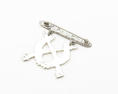 925 Sterling Silver  Vintage Shiny Expert Rifleman Wreath Brooch Pin  BP5726