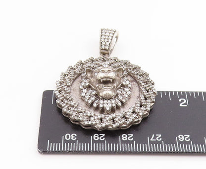 925 Sterling Silver Vintage Pendant CZ Roaring Lion Head Medallion  PT25638
