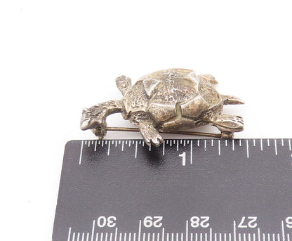 925 Sterling Silver Vintage Brooch Pin Rough Carved Domed Happy Turtle  BP10654