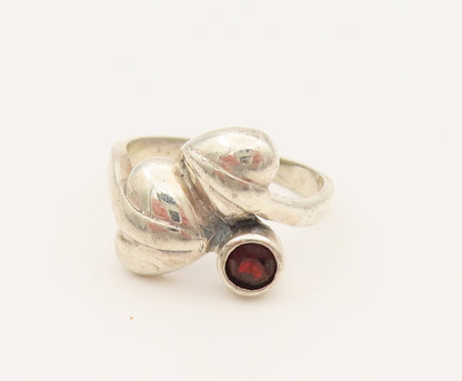 925 Sterling Silver  Vintage Bypassing Leaf Motif Garnet Ring Sz 6.5  RG26331