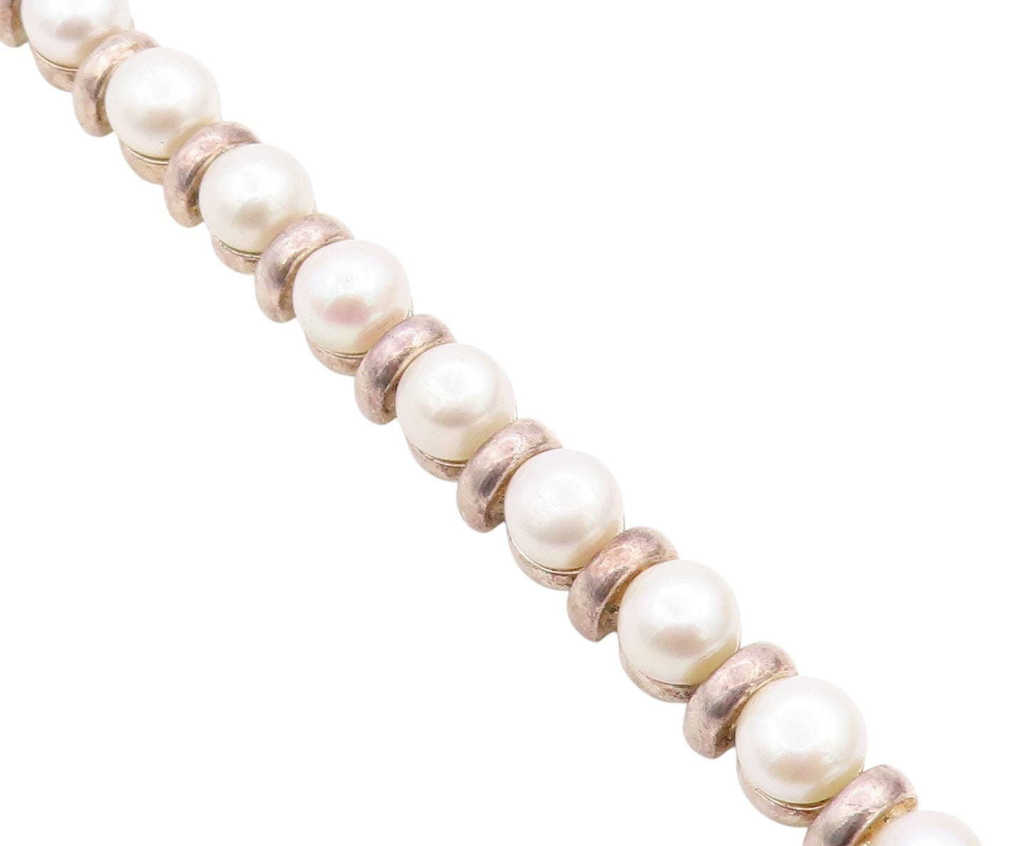 925 Sterling Silver Vintage Bracelet Disk & Pearl Band  BT11348