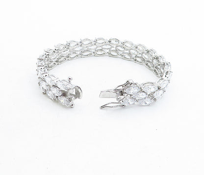 925 Sterling Silver Sparkling Cubic Zirconia 3 Row Chain Bracelet BT1931
