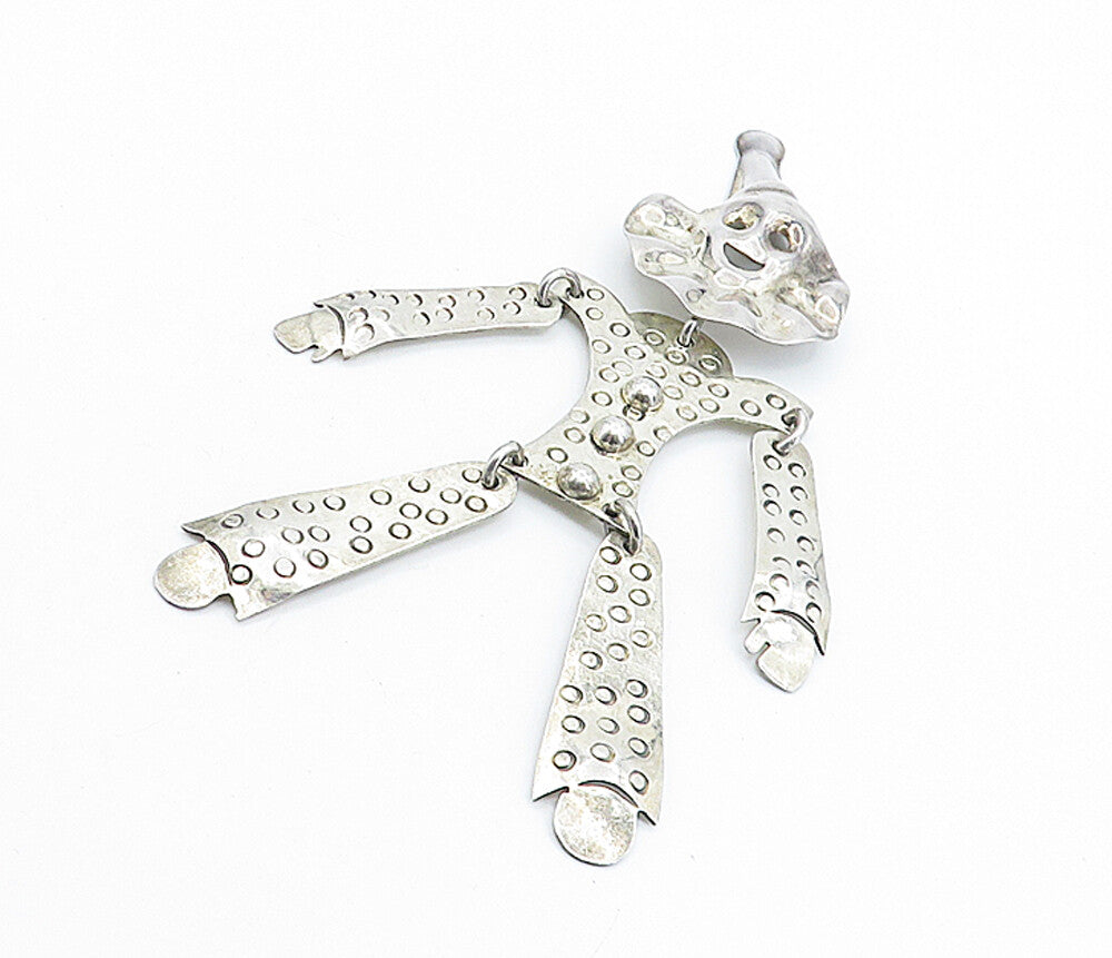 MEXICO 925 Sterling Silver  Vintage Dancing Clown Brooch Pin (MOVES)  BP2624