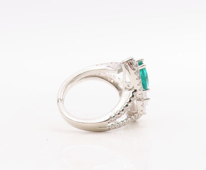 925 Sterling Silver Vintage Ring Designer Drop Sea Green & White CZ Sz 7 RG30735